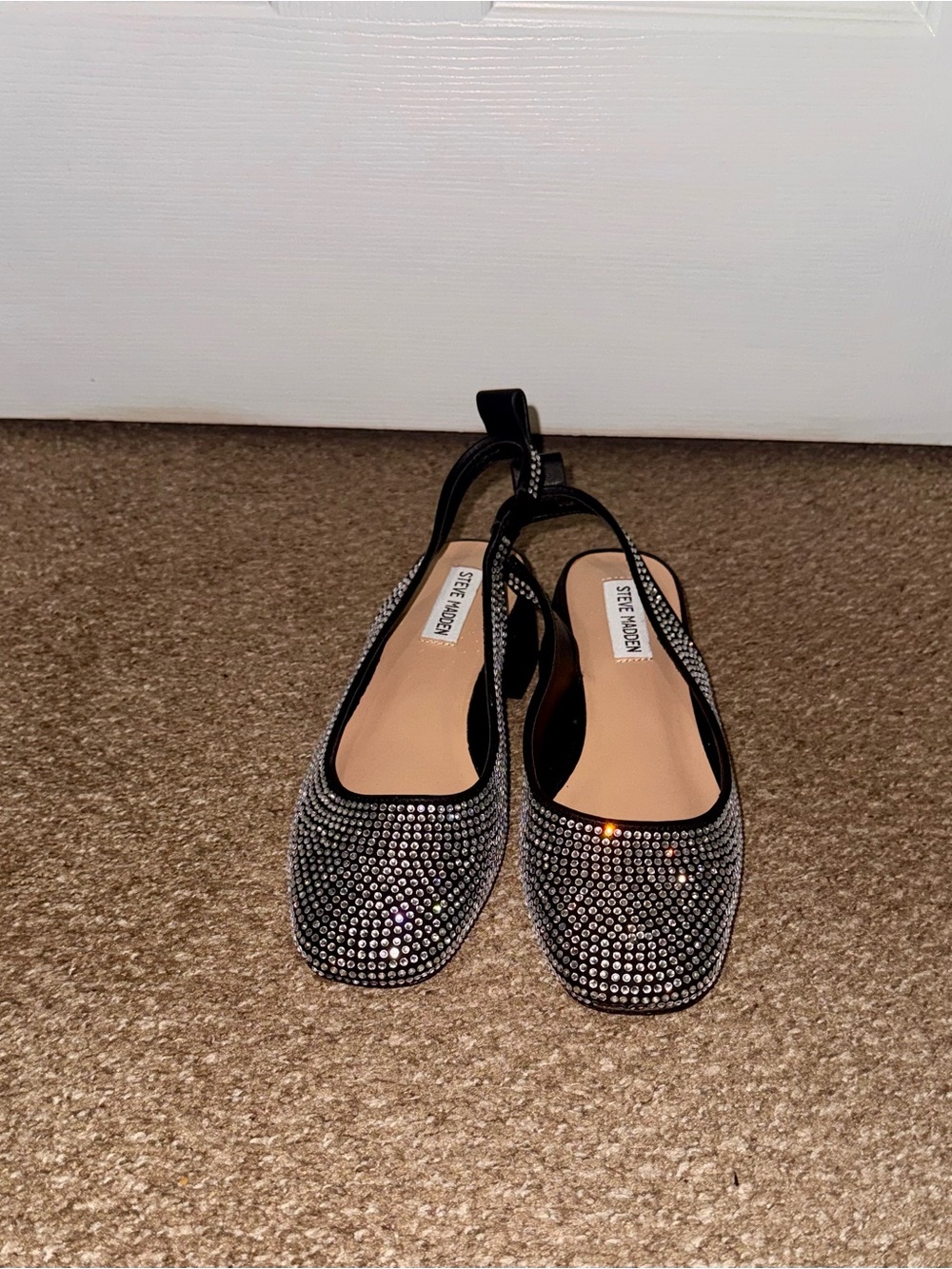 Steve Madden Black Rhinestone Slingback Flats with Silver Sparkle